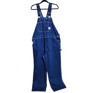 Vintage Carhartt Cargo Bib Denim Jean Overalls R08 DNM USA Mens 44 x 30